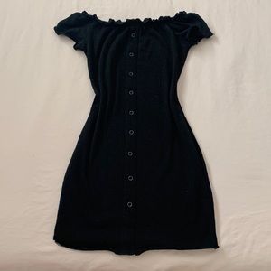 Black Off the shoulder Mini Dress with front button details